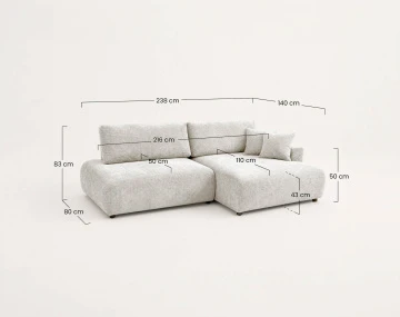 Canapé PIVOINE d'angle ouvert droit 4 places convertible coffre tissu texturé| Best Mobilier