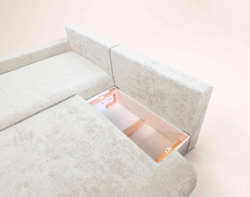 Canapé PIVOINE d'angle ouvert gauche 4 places convertible coffre tissu texturé | Best Mobilier