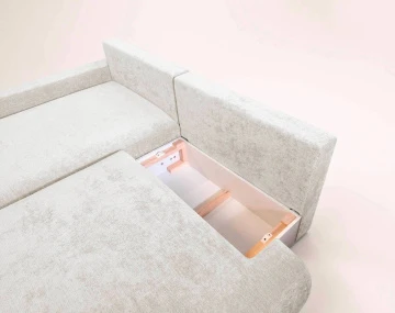 Canapé PIVOINE d'angle ouvert gauche 4 places convertible coffre tissu texturé | Best Mobilier