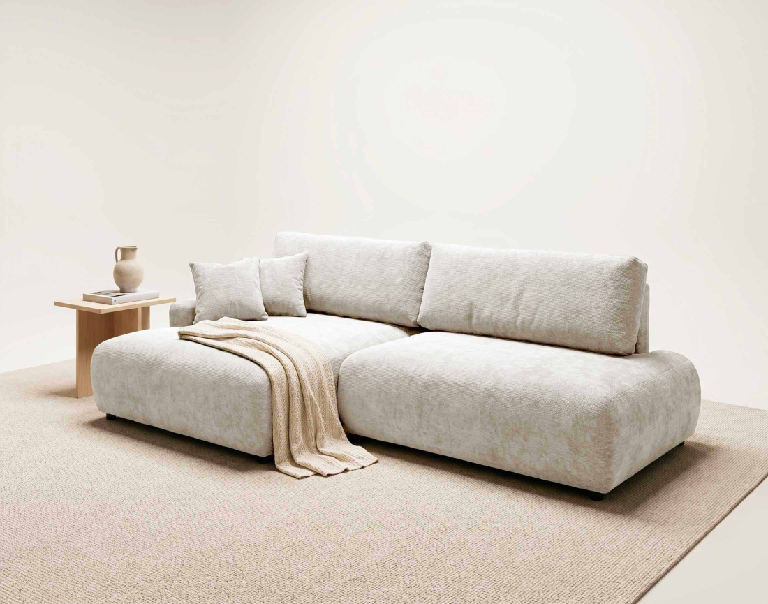 Canapé PIVOINE d'angle ouvert gauche 4 places convertible coffre tissu texturé | Best Mobilier