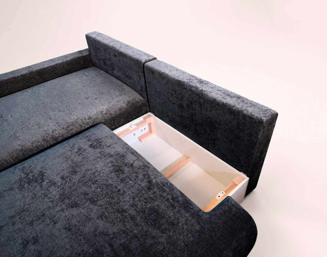 Canapé PIVOINE d'angle ouvert gauche 4 places convertible coffre tissu texturé | Best Mobilier