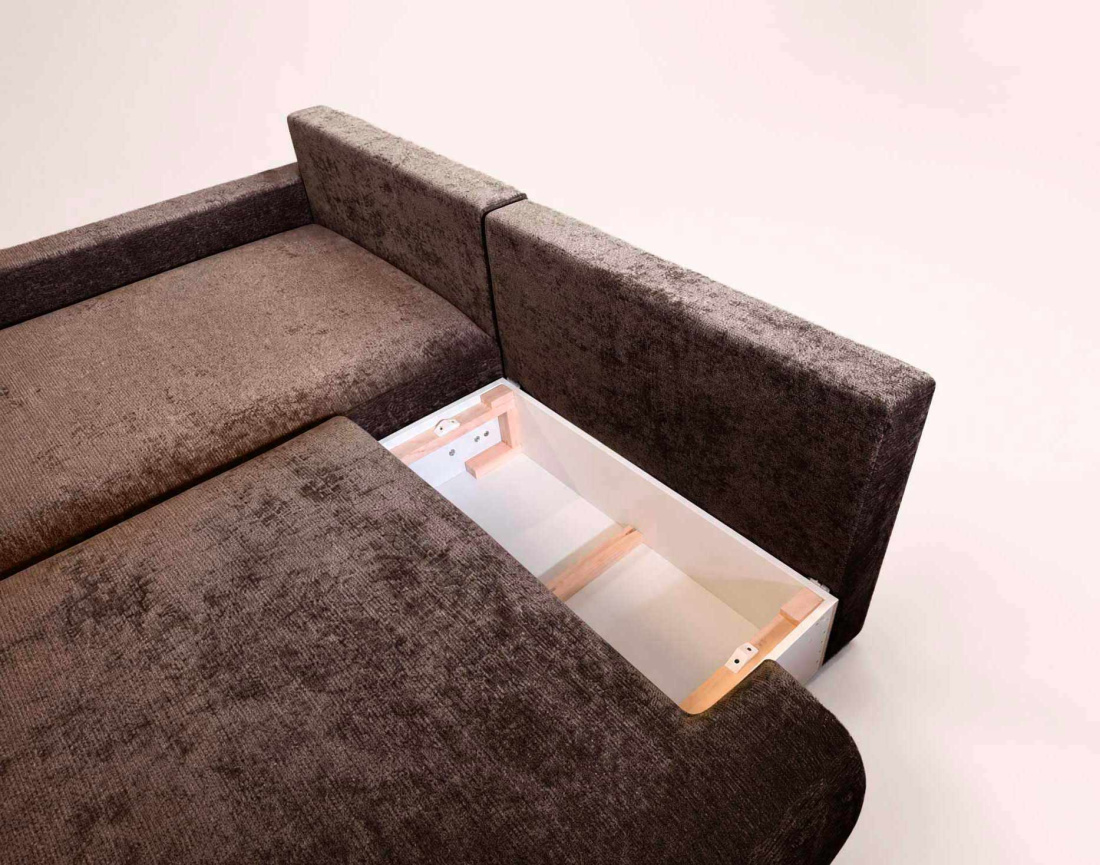 Canapé PIVOINE d'angle ouvert gauche 4 places convertible coffre tissu texturé | Best Mobilier