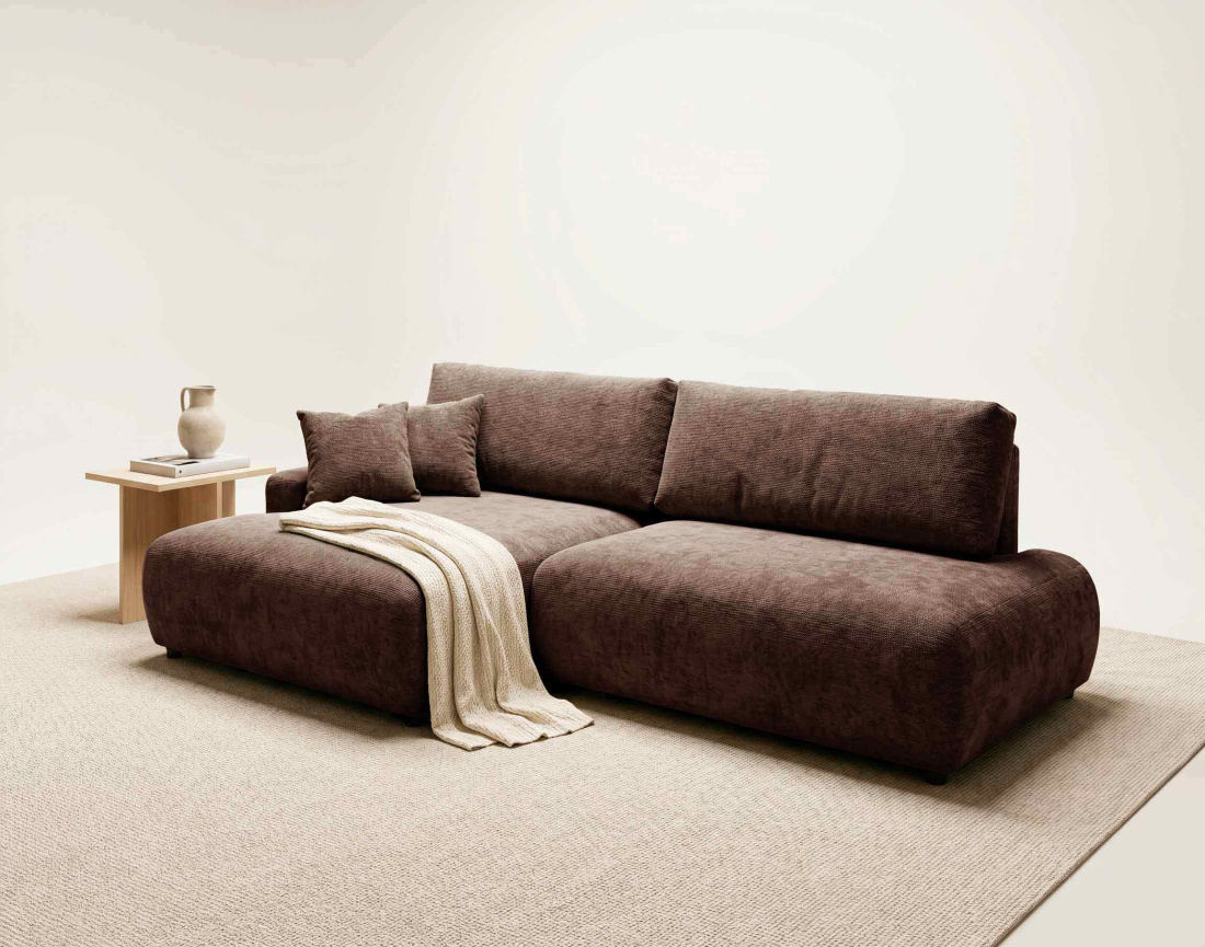 Canapé PIVOINE d'angle ouvert gauche 4 places convertible coffre tissu texturé | Best Mobilier