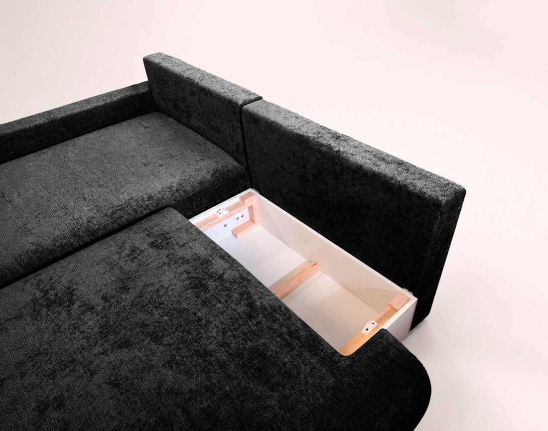 Canapé PIVOINE d'angle ouvert gauche 4 places convertible coffre tissu texturé | Best Mobilier