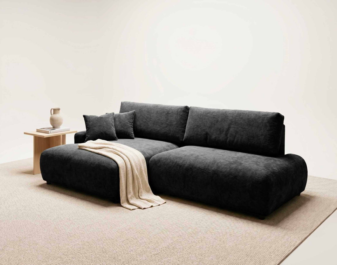 Canapé PIVOINE d'angle ouvert gauche 4 places convertible coffre tissu texturé | Best Mobilier