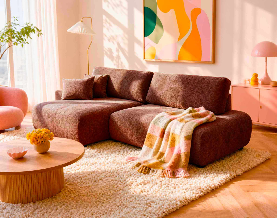 Canapé PIVOINE d'angle ouvert gauche 4 places convertible coffre tissu texturé | Best Mobilier