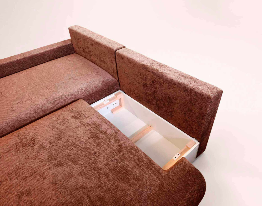 Canapé PIVOINE d'angle ouvert gauche 4 places convertible coffre tissu texturé | Best Mobilier