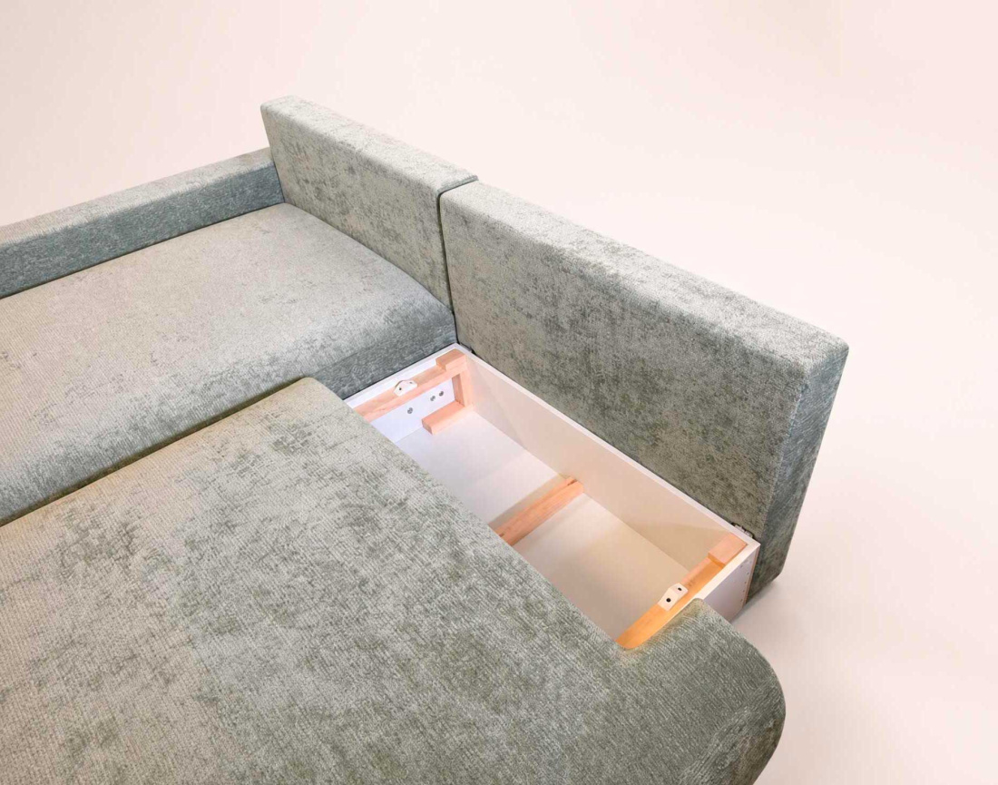 Canapé PIVOINE d'angle ouvert gauche 4 places convertible coffre tissu texturé | Best Mobilier
