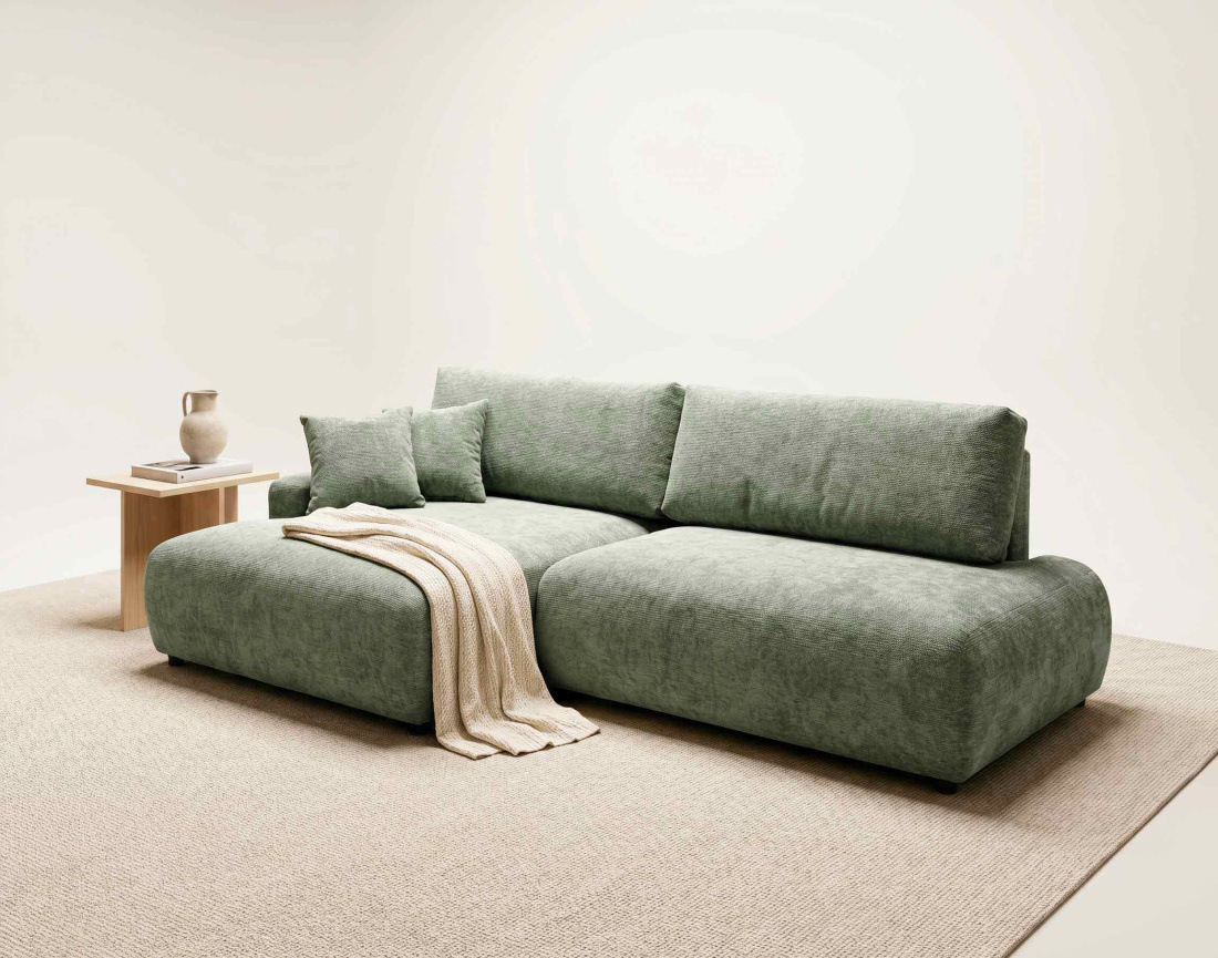 Canapé PIVOINE d'angle ouvert gauche 4 places convertible coffre tissu texturé | Best Mobilier