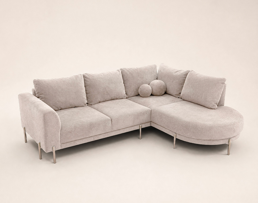 Canapé GABIN d'angle droit 5 places en velours texturé | Best Mobilier