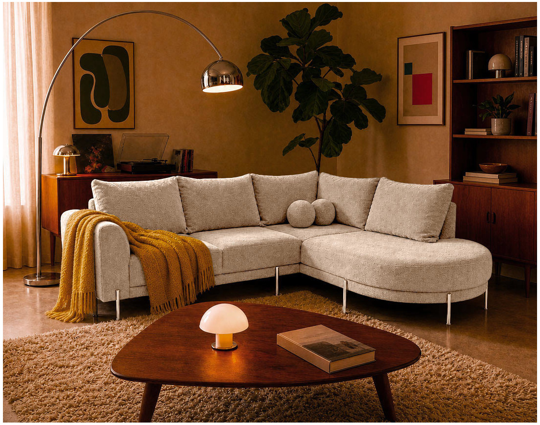 Canapé GABIN d'angle droit 5 places en velours texturé | Best Mobilier