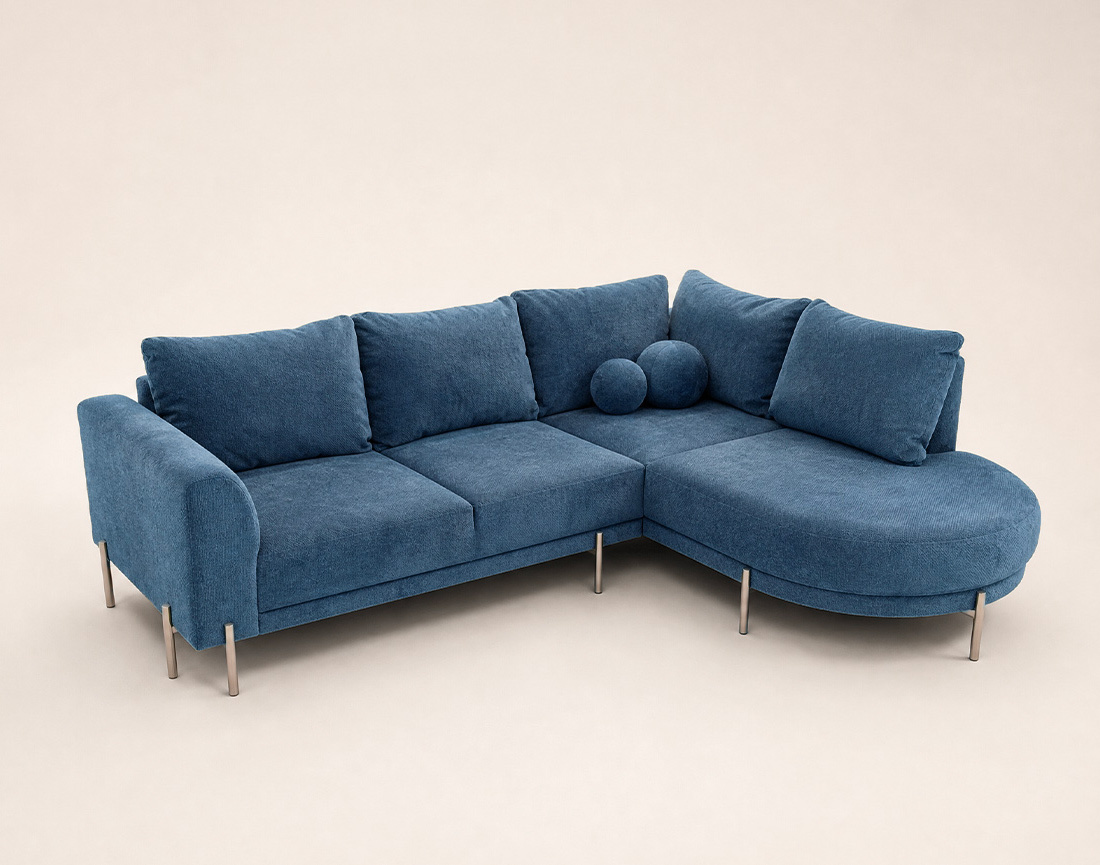 Canapé GABIN d'angle droit 5 places en velours texturé | Best Mobilier