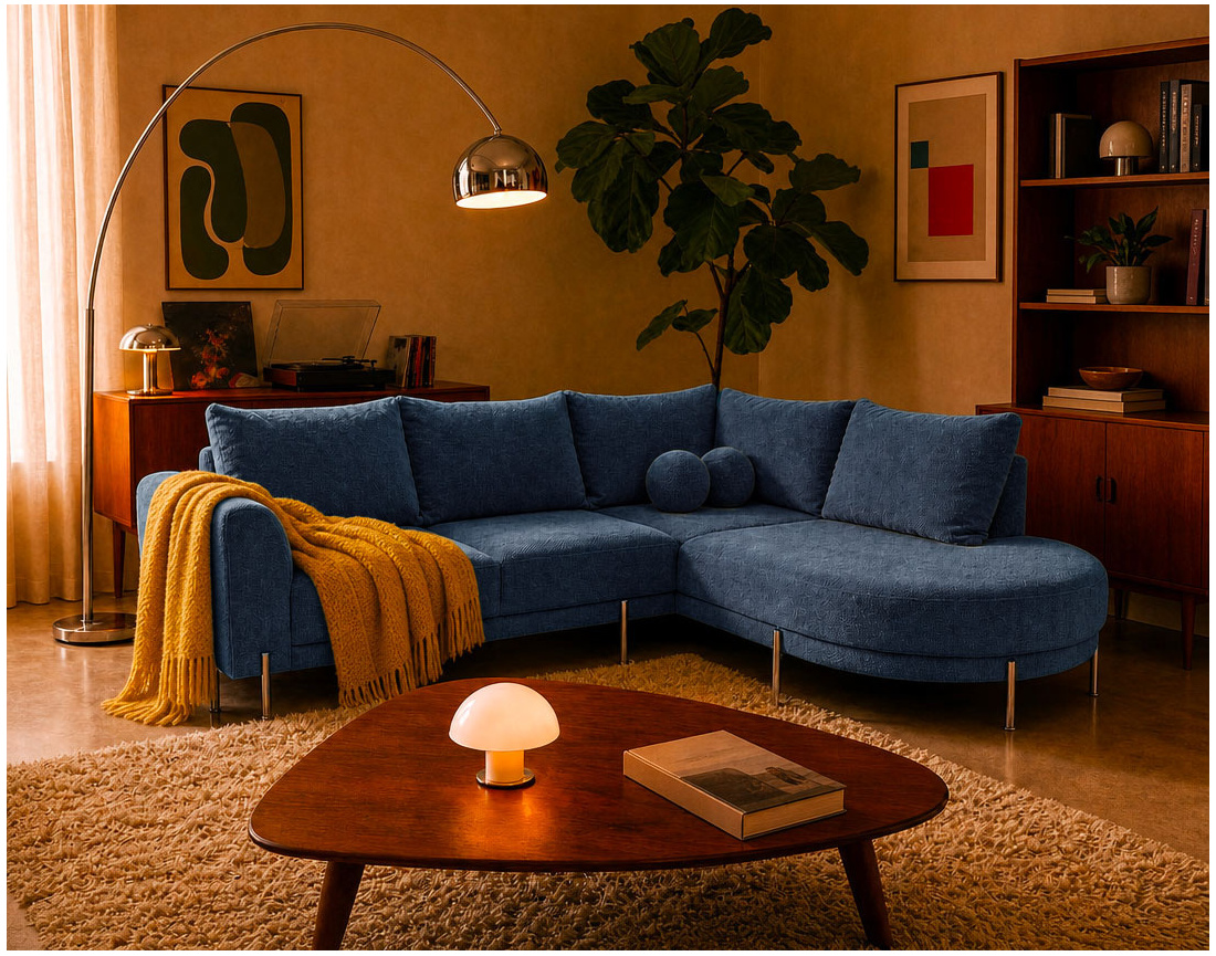 Canapé GABIN d'angle droit 5 places en velours texturé | Best Mobilier