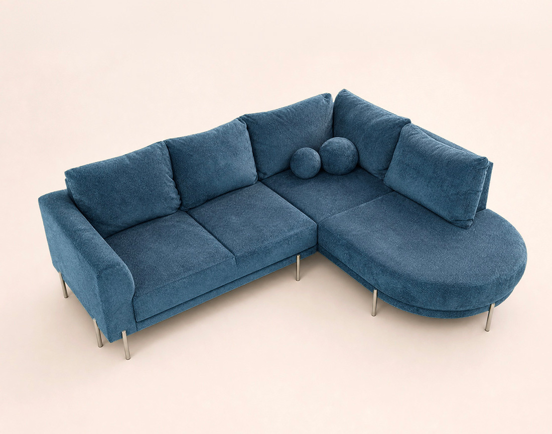 Canapé GABIN d'angle droit 5 places en velours texturé | Best Mobilier