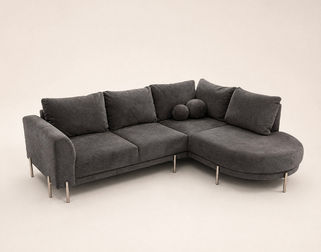 Canapé GABIN d'angle droit 5 places en velours texturé | Best Mobilier