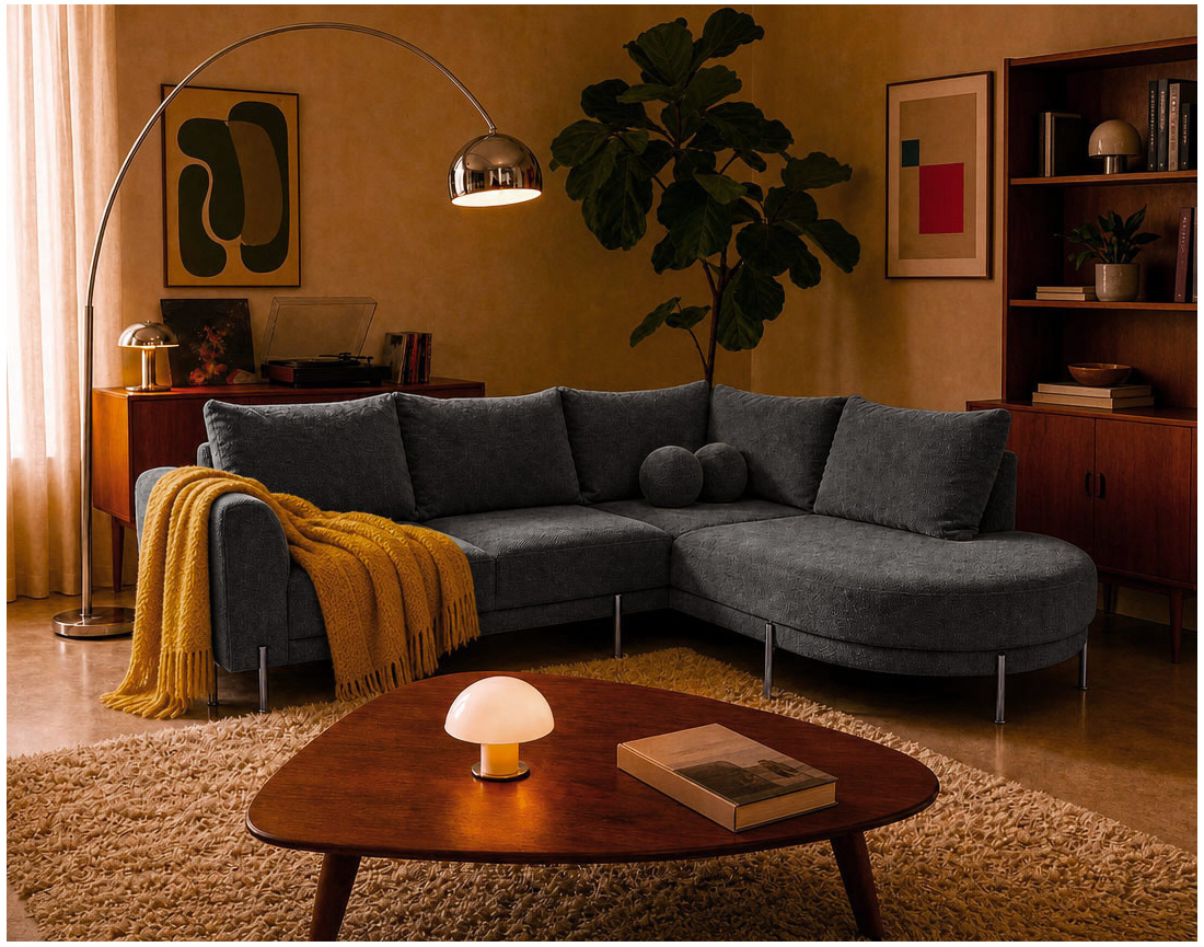 Canapé GABIN d'angle droit 5 places en velours texturé | Best Mobilier