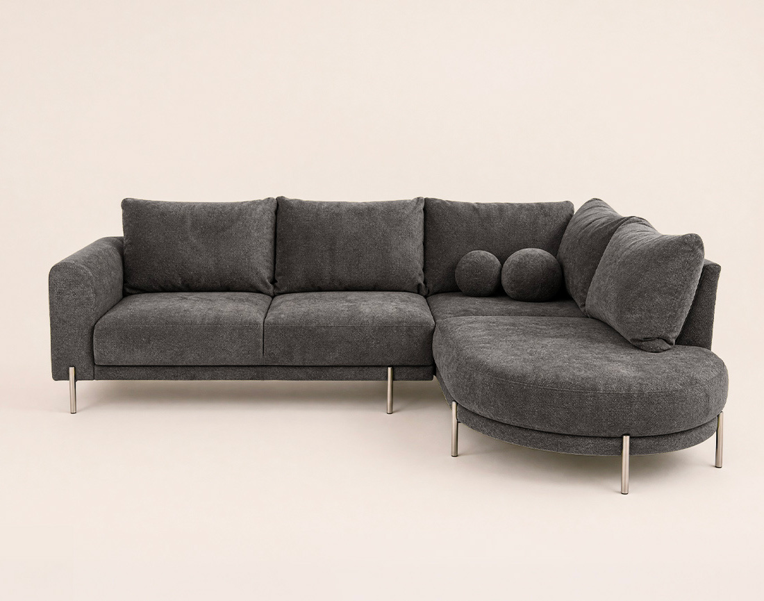 Canapé GABIN d'angle droit 5 places en velours texturé | Best Mobilier