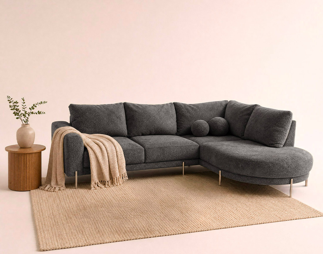 Canapé GABIN d'angle droit 5 places en velours texturé | Best Mobilier