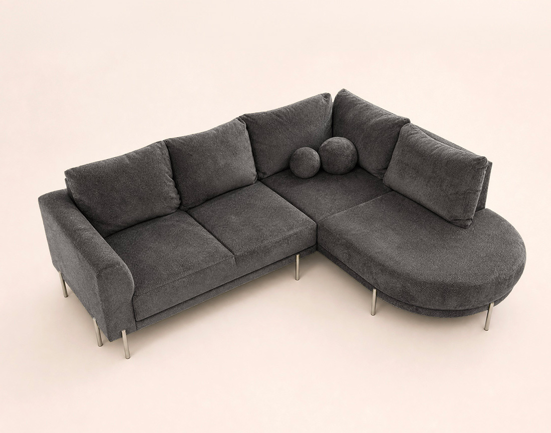Canapé GABIN d'angle droit 5 places en velours texturé | Best Mobilier