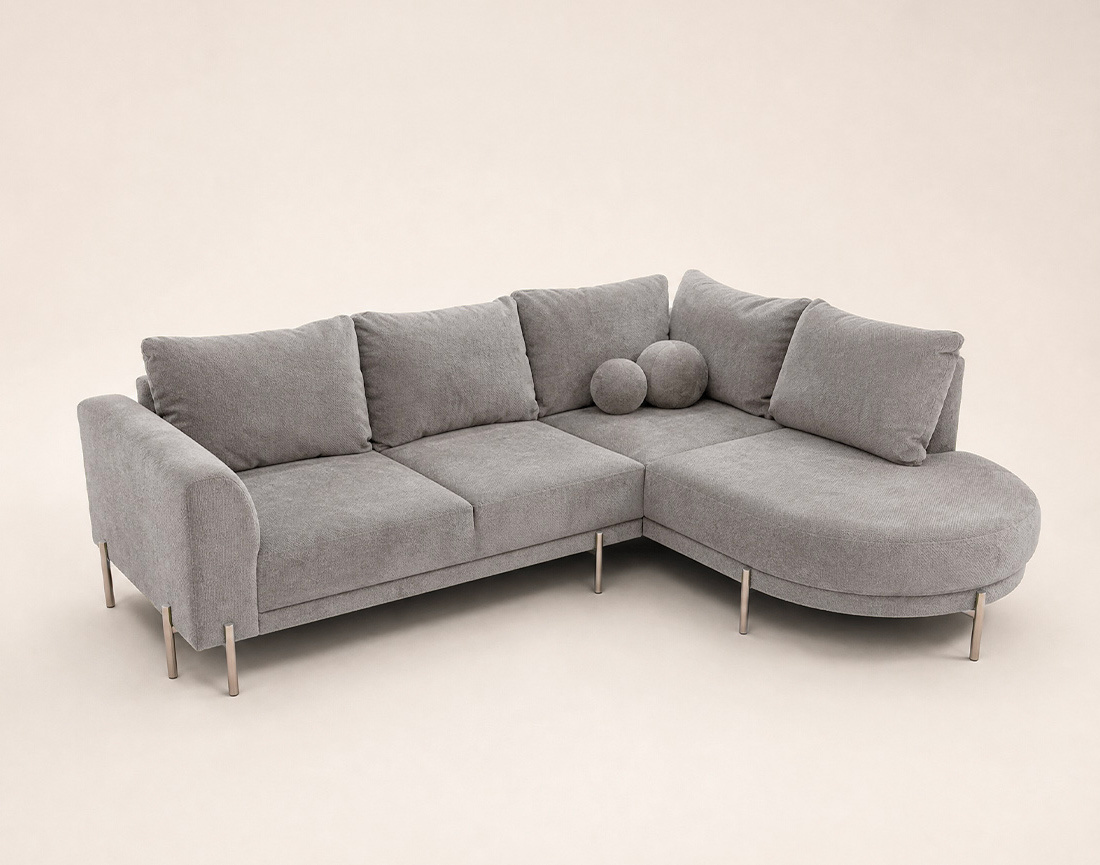 Canapé GABIN d'angle droit 5 places en velours texturé | Best Mobilier