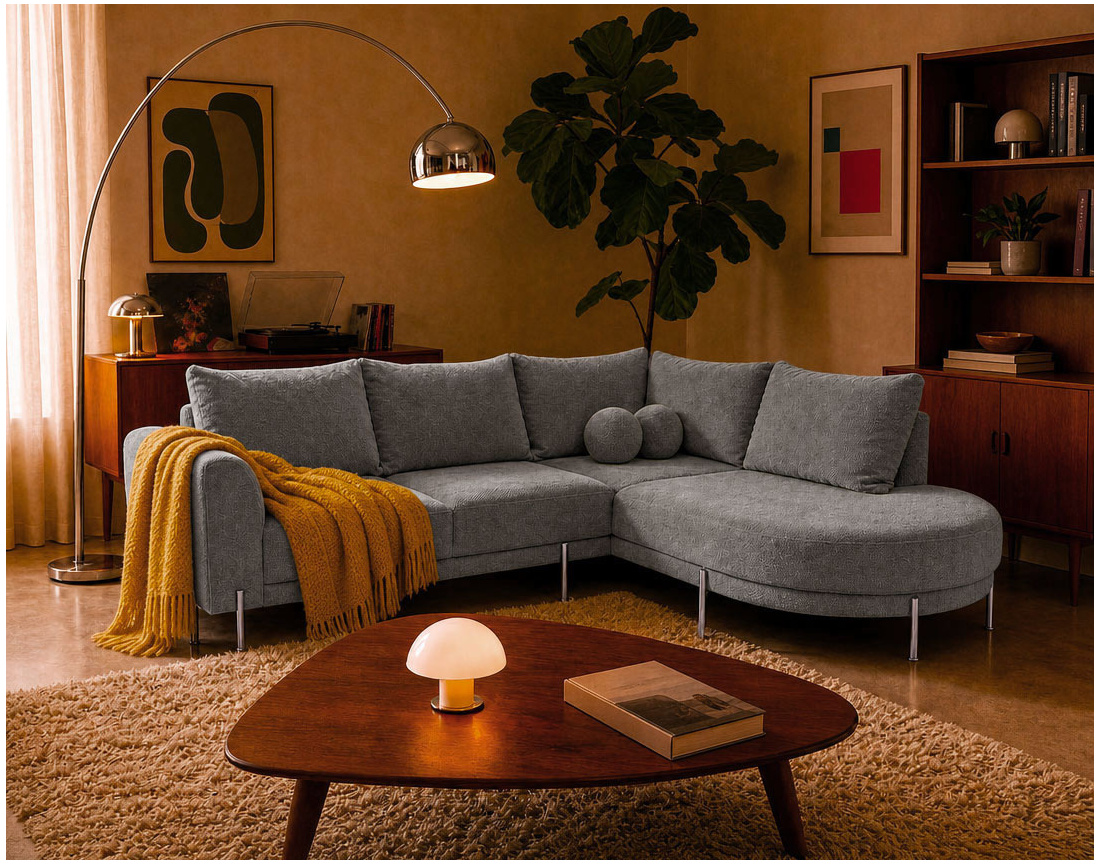 Canapé GABIN d'angle droit 5 places en velours texturé | Best Mobilier