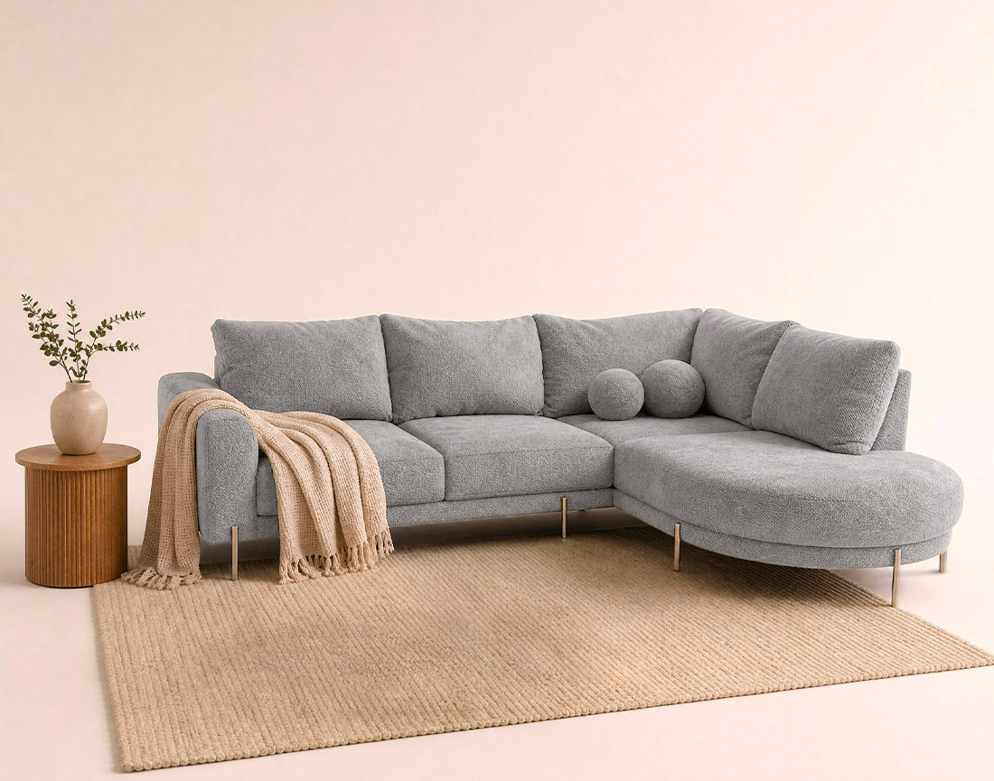Canapé GABIN d'angle droit 5 places en velours texturé | Best Mobilier