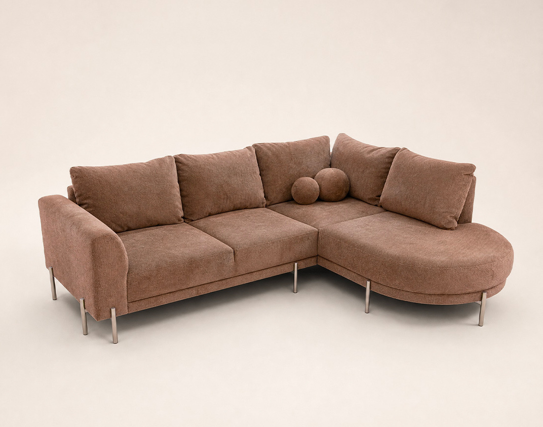 Canapé GABIN d'angle droit 5 places en velours texturé | Best Mobilier