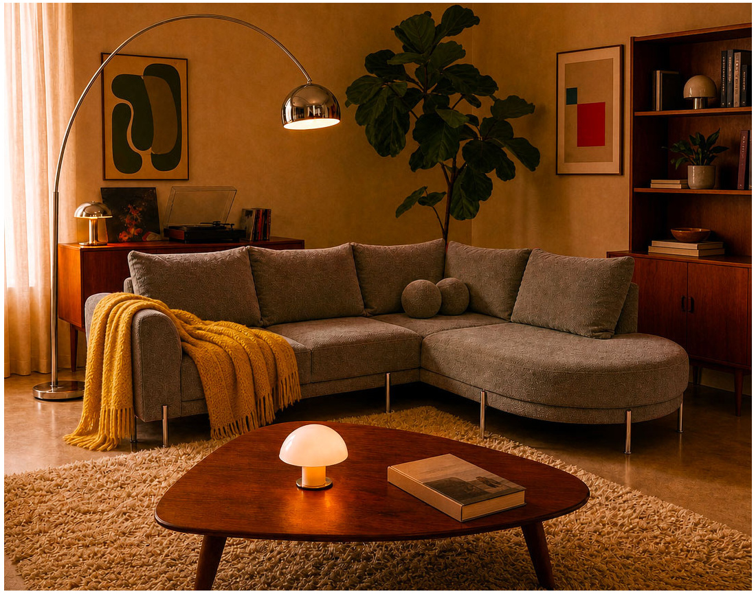 Canapé GABIN d'angle droit 5 places en velours texturé | Best Mobilier