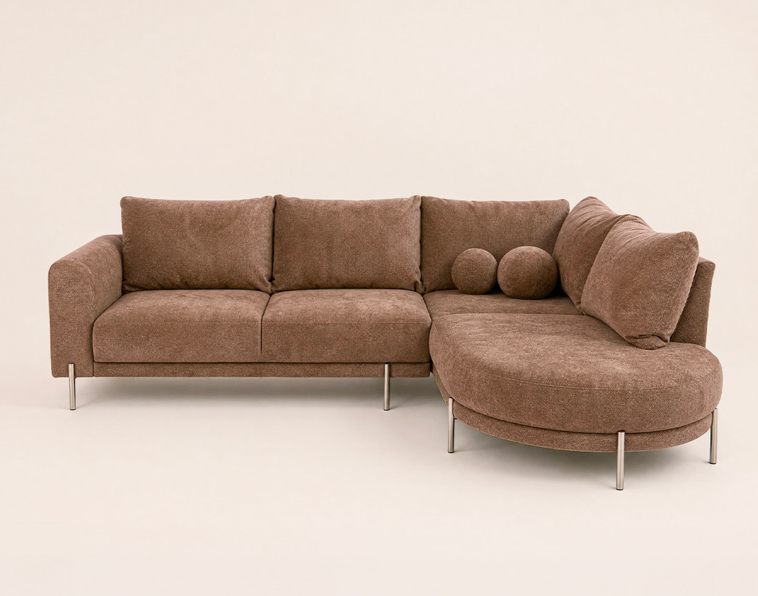 Canapé GABIN d'angle droit 5 places en velours texturé | Best Mobilier