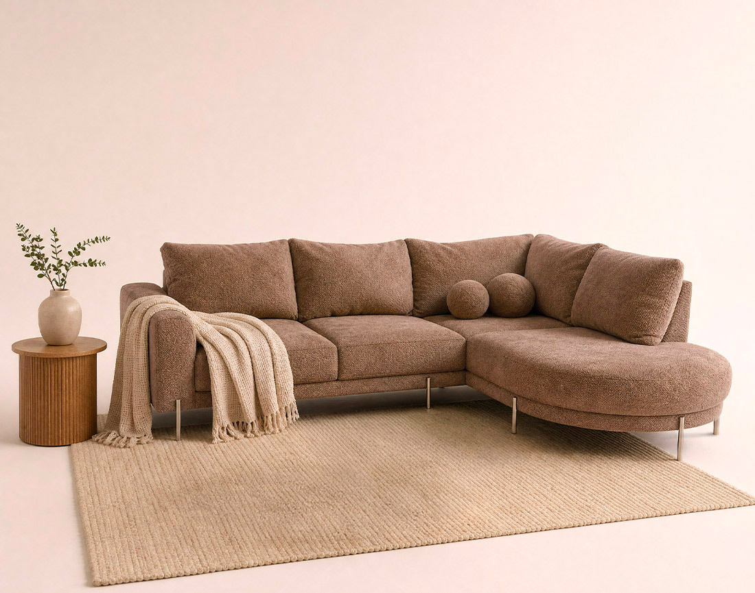 Canapé GABIN d'angle droit 5 places en velours texturé | Best Mobilier