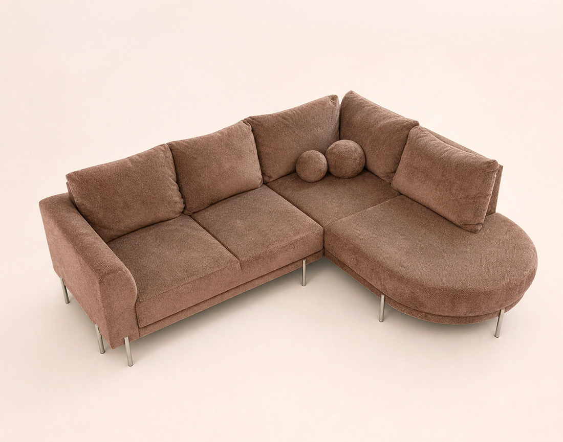 Canapé GABIN d'angle droit 5 places en velours texturé | Best Mobilier