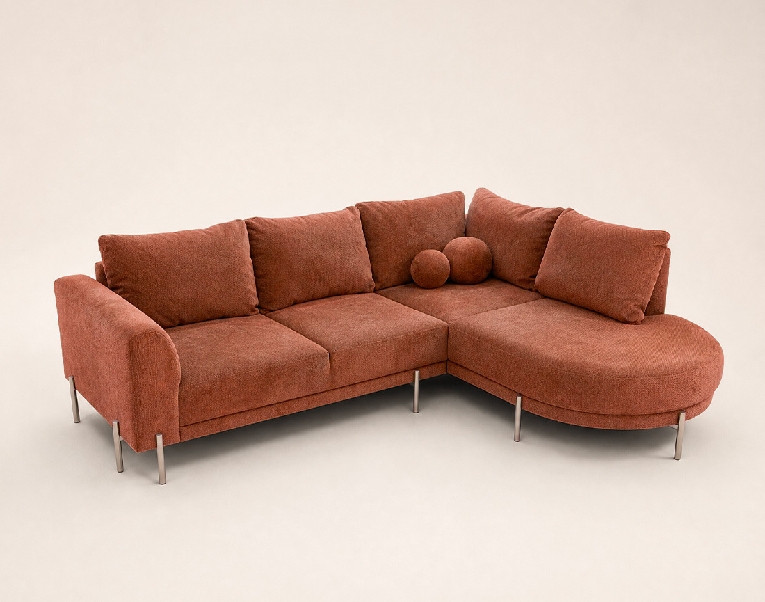 Canapé GABIN d'angle droit 5 places en velours texturé | Best Mobilier