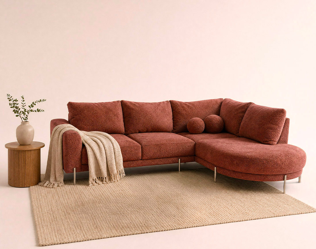 Canapé GABIN d'angle droit 5 places en velours texturé | Best Mobilier