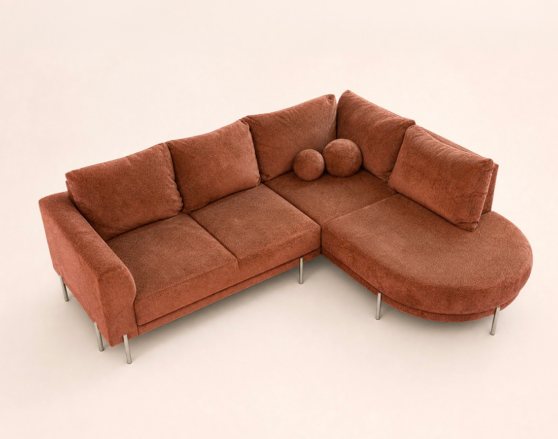 Canapé GABIN d'angle droit 5 places en velours texturé | Best Mobilier