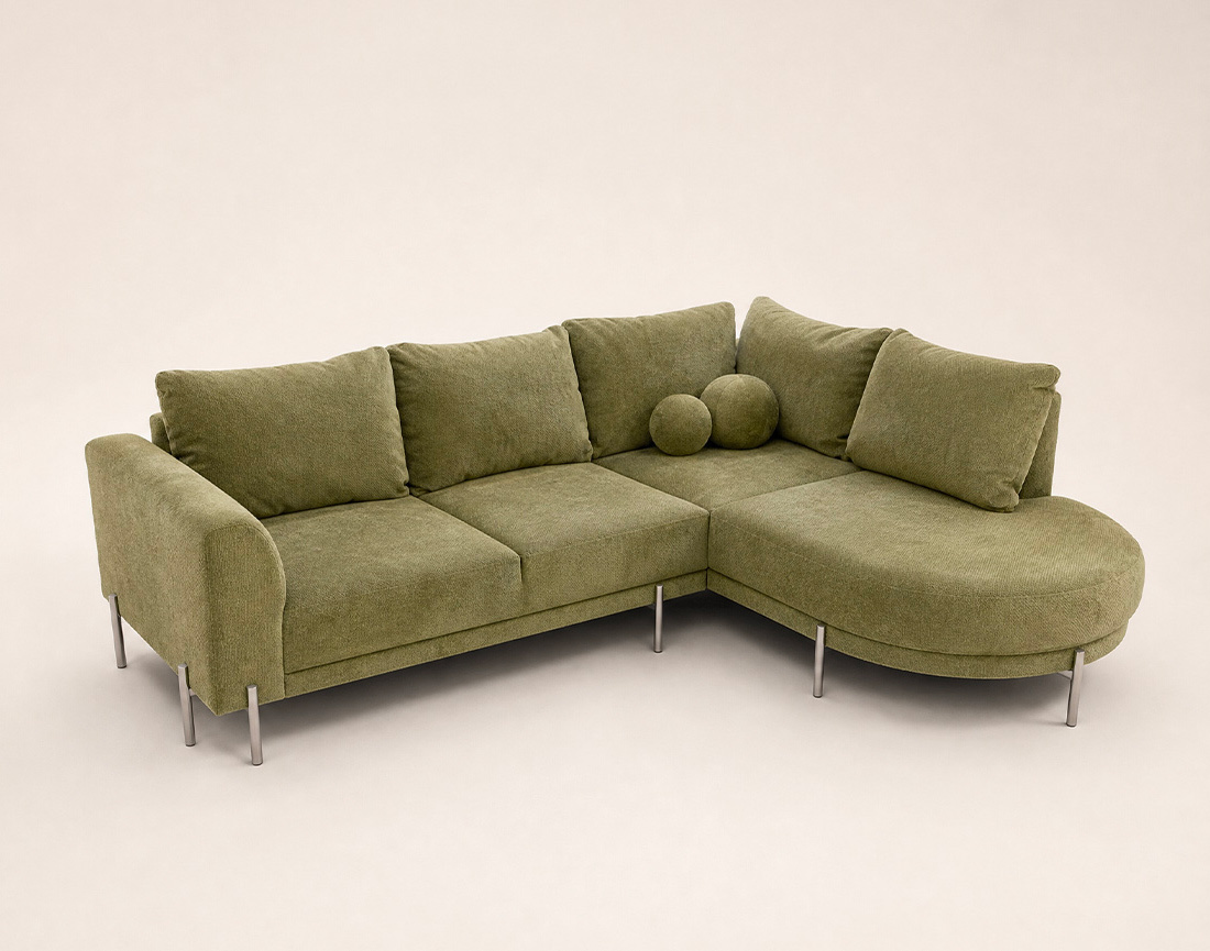 Canapé GABIN d'angle droit 5 places en velours texturé | Best Mobilier