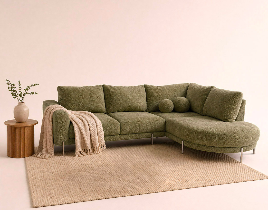 Canapé GABIN d'angle droit 5 places en velours texturé | Best Mobilier
