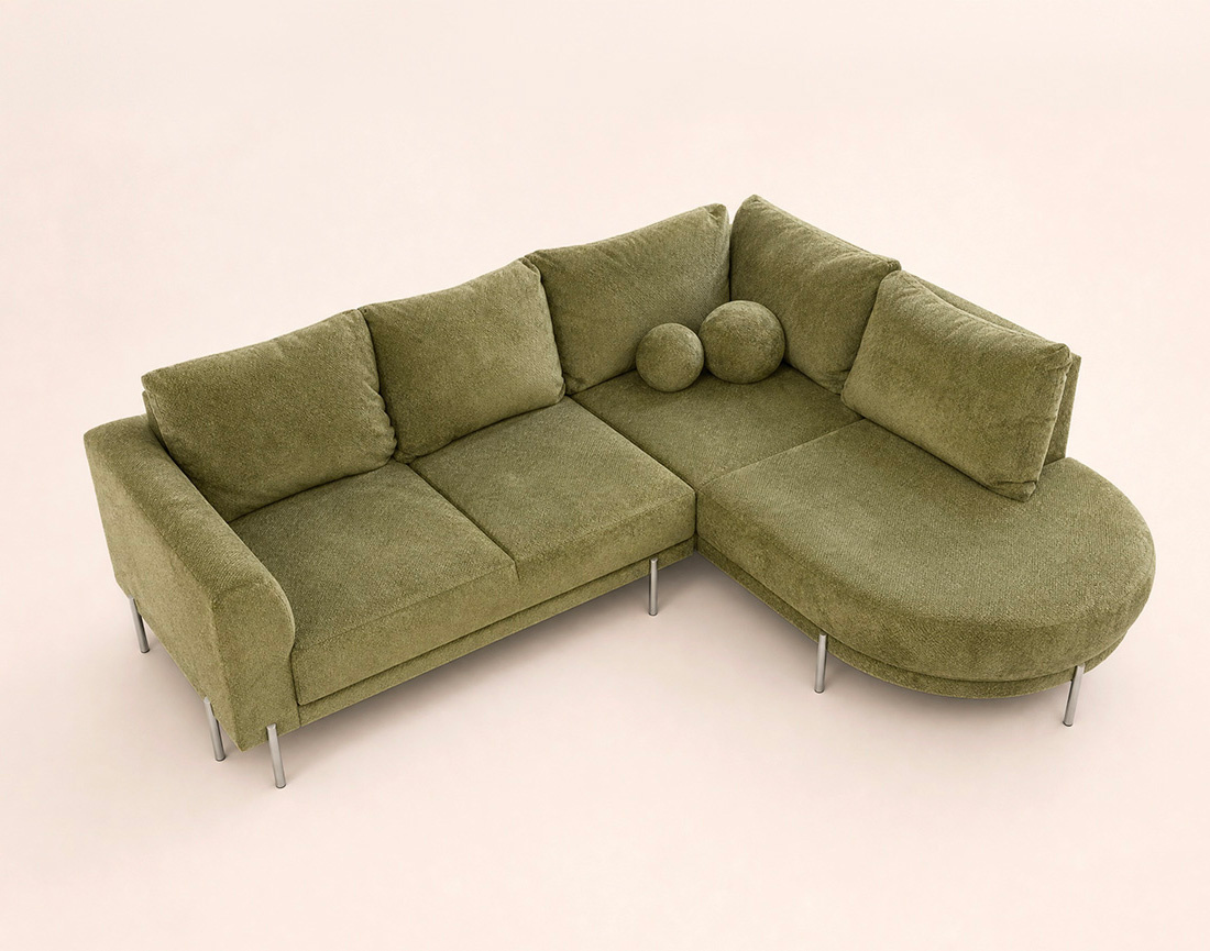 Canapé GABIN d'angle droit 5 places en velours texturé | Best Mobilier