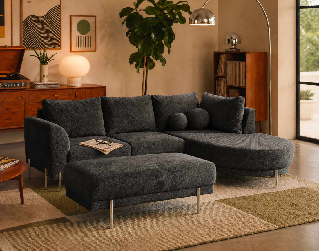 Pouf GABIN en velours texturé | Best Mobilier