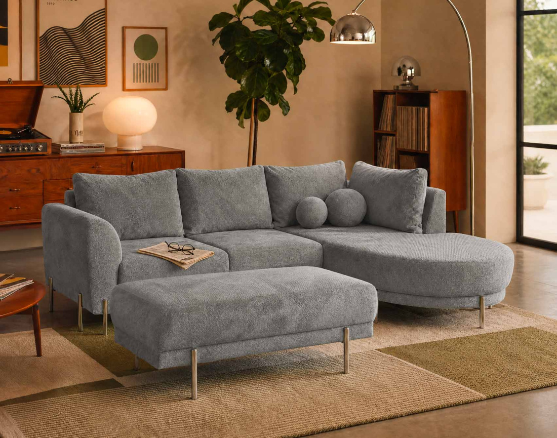 Pouf GABIN en velours texturé | Best Mobilier
