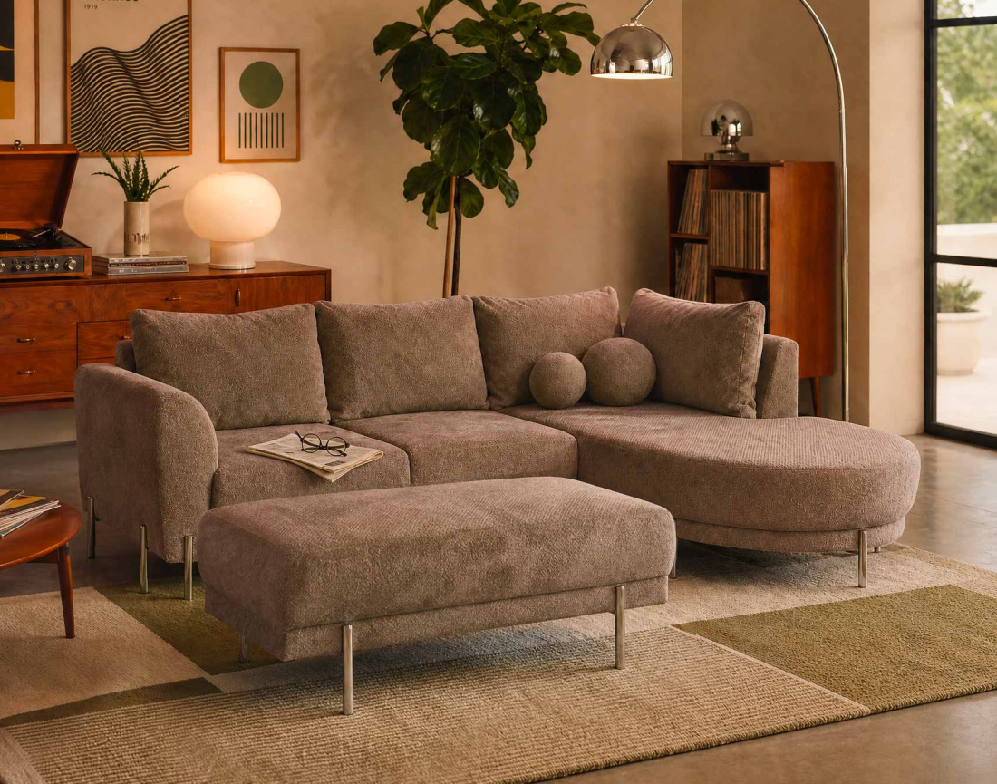 Pouf GABIN en velours texturé | Best Mobilier