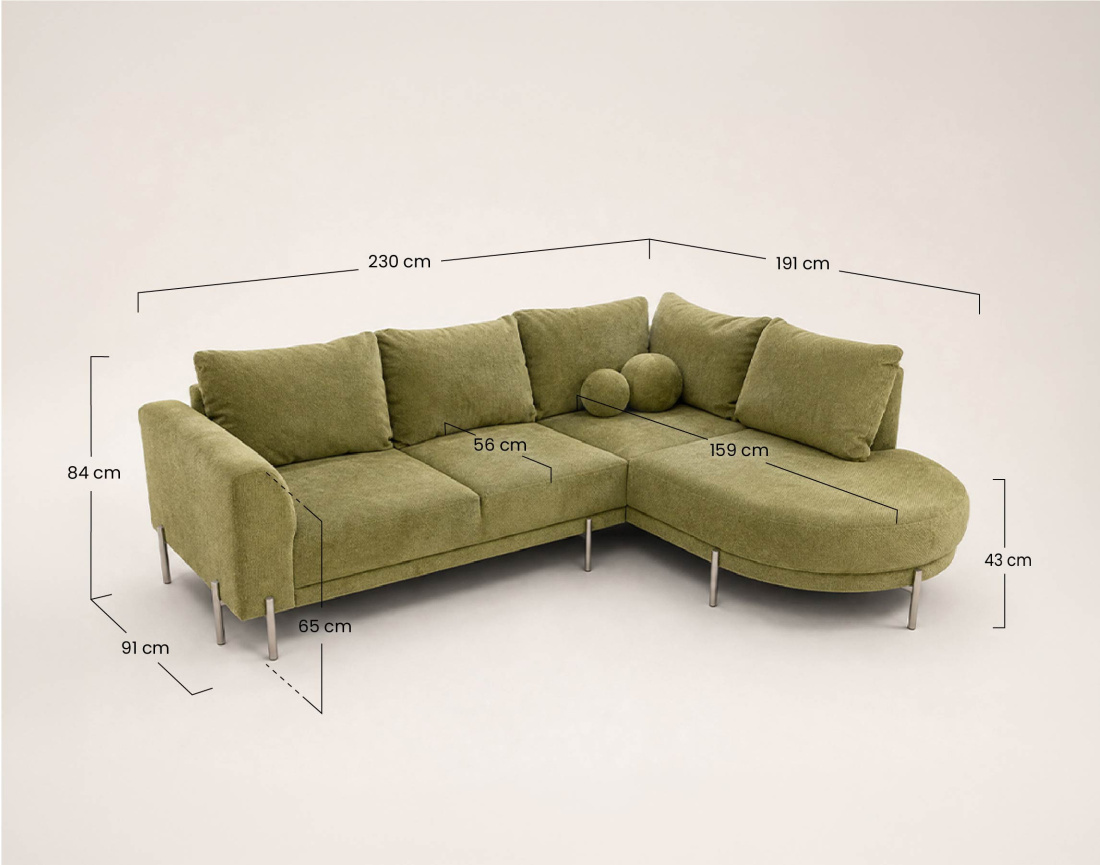 Canapé GABIN d'angle droit 5 places en velours texturé | Best Mobilier