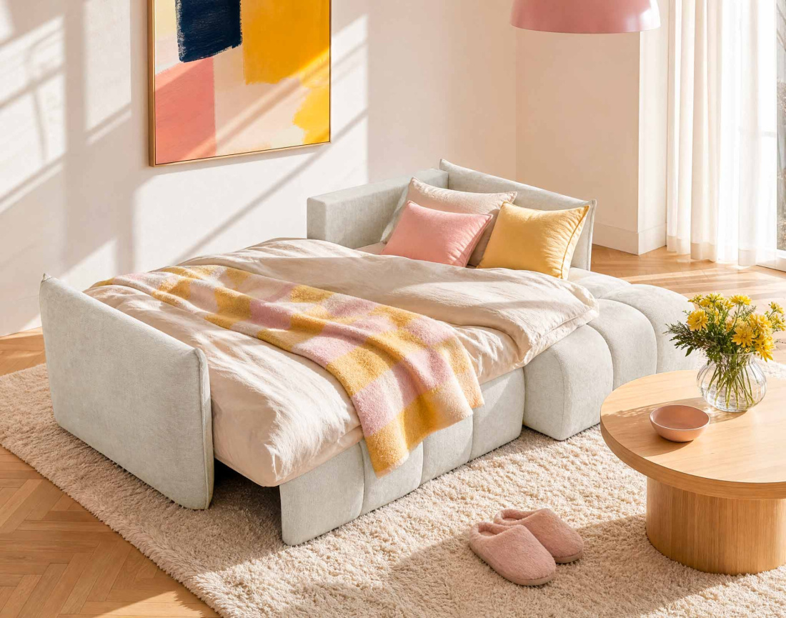 Canapé d'angle AMBROISE droit 4 places convertible coffre velours texturé | Best Mobilier