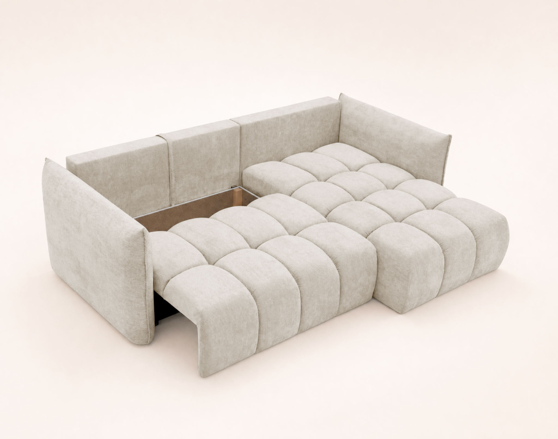 Canapé d'angle AMBROISE droit 4 places convertible coffre velours texturé | Best Mobilier