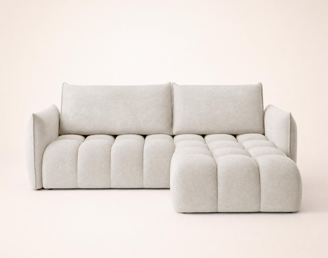Canapé d'angle AMBROISE droit 4 places convertible coffre velours texturé | Best Mobilier