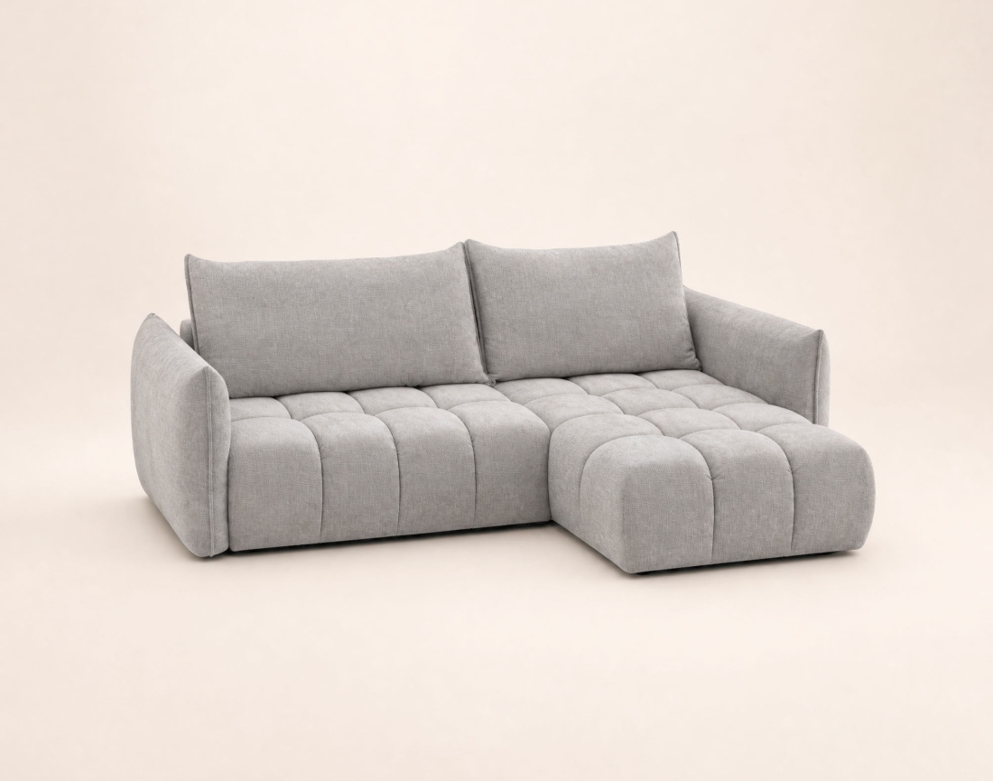 Canapé d'angle AMBROISE droit 4 places convertible coffre velours texturé | Best Mobilier