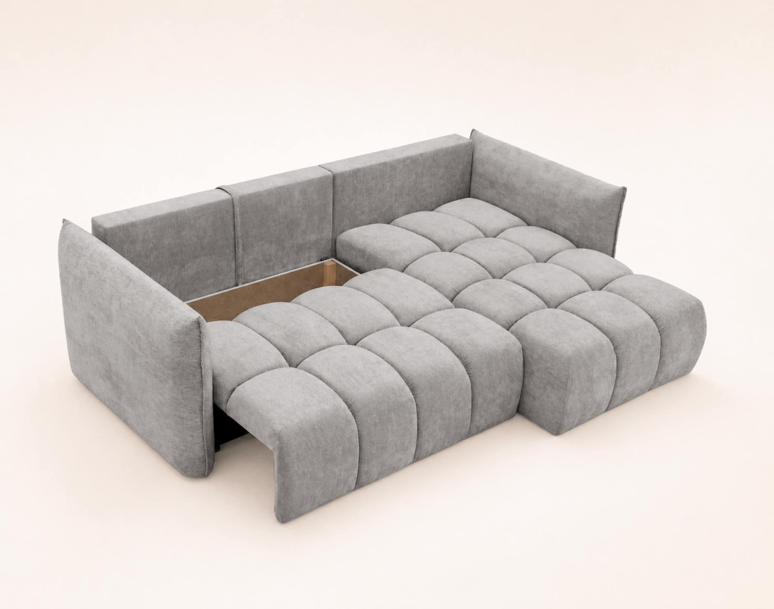 Canapé d'angle AMBROISE droit 4 places convertible coffre velours texturé | Best Mobilier