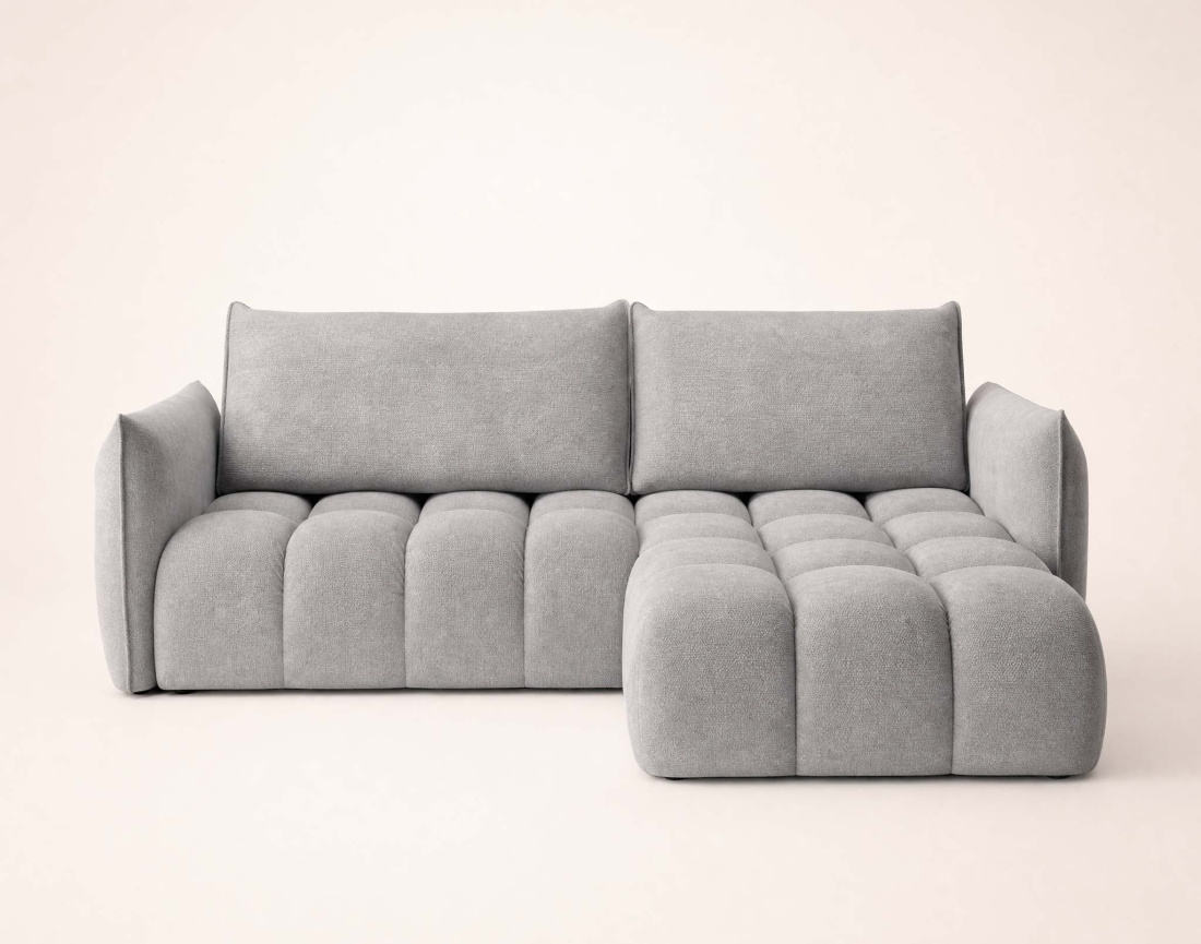 Canapé d'angle AMBROISE droit 4 places convertible coffre velours texturé | Best Mobilier