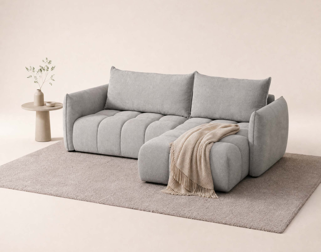 Canapé d'angle AMBROISE droit 4 places convertible coffre velours texturé | Best Mobilier