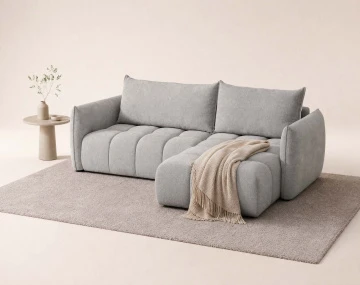 Canapé d'angle AMBROISE droit 4 places convertible coffre velours texturé | Best Mobilier