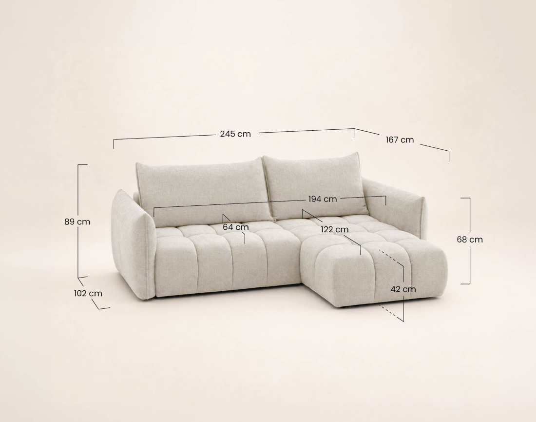 Canapé d'angle AMBROISE droit 4 places convertible coffre velours texturé | Best Mobilier